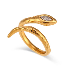 Wholesale Jewelry Retro Snake 304 Stainless Steel Zircon 18K Gold Plated Plating Open Ring
