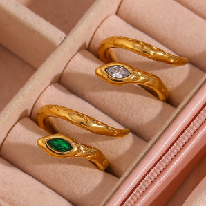 Wholesale Jewelry Retro Snake 304 Stainless Steel Zircon 18K Gold Plated Plating Open Ring