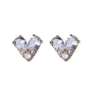 1 Pair Elegant French Style Sweet Heart Shape Inlay Alloy Artificial Pearls Rhinestones Gold Plated Ear Studs