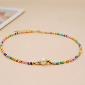 Nihao Wholesale vacation multicolor freshwater pearl seed bead beaded necklace