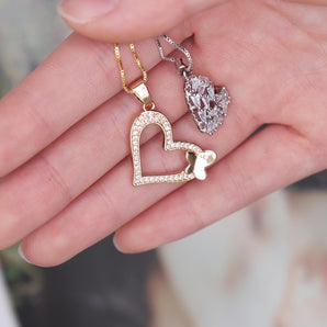 Nihao Wholesale Jewelry Casual Elegant Heart Shape 304 Stainless Steel Zircon Gold Plated Silver Plated Plating Inlay Pendant Necklace