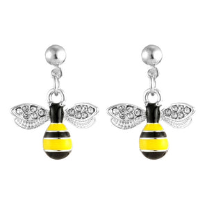 Nihao Wholesale 1 Pair Cute Animal Insect Bee Enamel Alloy Rhinestones Gold Plated Silver Plated Drop Earrings