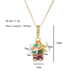 Nihao Wholesale Elegant Lady Camera Airplane 304 Stainless Steel Copper Enamel Hollow Out Inlay 18K Gold Plated K Gold Plated Zircon Pendant Necklace