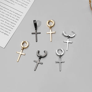 1 Pair Fashion Cross Plating Stainless Steel K Gold Plated Dangling Earrings