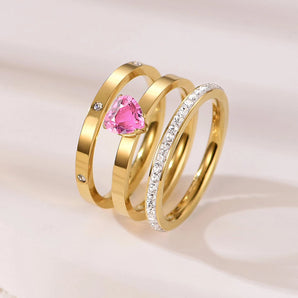 Nihao Wholesale Jewelry Elegant Simple Style Heart Shape 304 Stainless Steel Zircon Gold Plated Inlay Rings