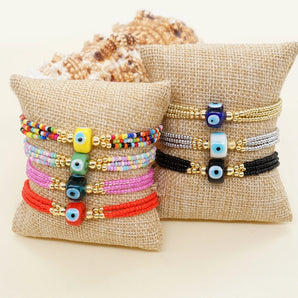 1 piece ethnic style multicolor eye seed bead irregular knitting women's bracelets