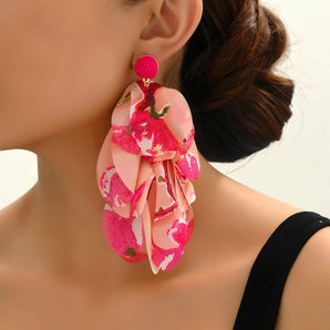 1 pair elegant bohemian romantic petal tassel cloth fabric dangling earrings