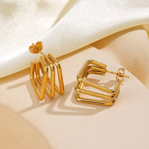 1 Pair Elegant Simple Style Streetwear Lines Plating 304 Stainless Steel 18K Gold Plated Earrings