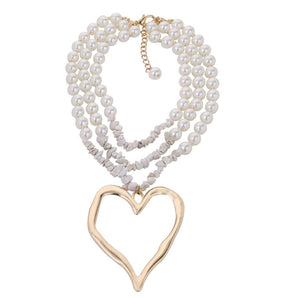 elegant exaggerated heart shape artificial pearl alloy turquoise beaded plating women's necklace