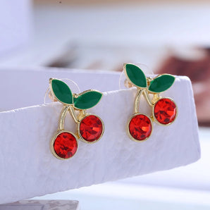 korean fruit earrings  wholesale cute cherry diamond earrings for women