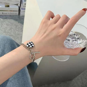 Nihao Wholesale vintage black and white checkerboard heart shaped pendant bracelet wholesale