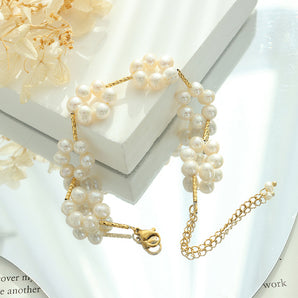 Nihao Wholesale Fashion Flower Freshwater Pearl Titanium Steel Brass Bracelets
