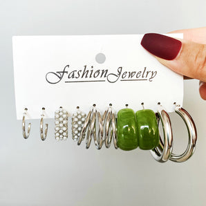 Nihao Wholesale earrings set 5 pairs of creative simple acrylic earrings pearl earrings