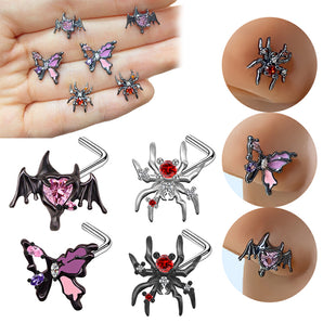 Nihao Wholesale Hip-Hop Rock Animal Bat Bow Knot Stainless Steel Copper Plating Inlay Rhinestones Zircon White Gold Plated Nose studs