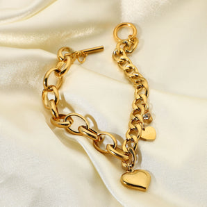 Nihao Wholesale Cuban Chain Oval Chain Double Love Small Round Zirconium Pendant OT Clasp Bracelet Stainless Steel Bracelet