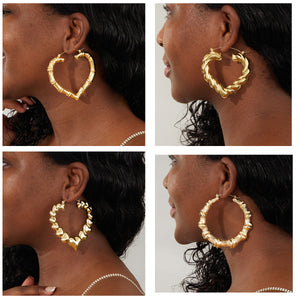 Nihao Wholesale 1 Pair Exaggerated Heart Shape Plating Iron 18K Gold Plated Hoop Earrings