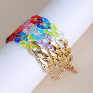 Nihao Wholesale Streetwear Colorful Arylic Alloy Plating 18K Gold Plated Women's Bracelets