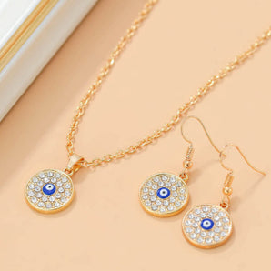 Nihao Wholesale Fashion Round Devil'S Eye Alloy Inlay Rhinestones Gold Plated Women'S Earrings Necklace