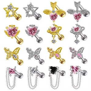 Nihao Wholesale 1 Piece Hip-Hop Cross Heart Shape Plating Hollow Out Inlay Stainless Steel Copper Rhinestones Zircon White Gold Plated Gold Plated Ear Studs