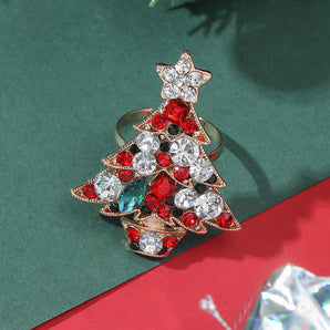 Nihao Wholesale Christmas Christmas Tree Alloy Inlay Rhinestones Christmas Women'S Open Ring