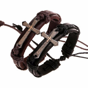 Nihao Wholesale Punk Cross Pu Leather rope Men'S Bracelets