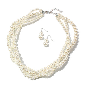 Nihao Wholesale Elegant Luxurious Solid Color Imitation Pearl Beaded Women's Earrings Necklace