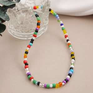 Nihao Wholesale New bohemian style Color beaded single layer Necklace Clavicle Chain