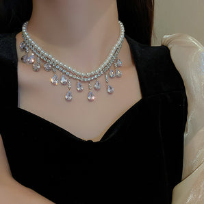 Nihao Wholesale 1 Piece Baroque Style Water Droplets Rhinestone Pearl Inlay Zircon Women'S Layered Necklaces