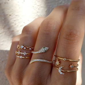 Nihao Wholesale IG Style Shiny Star Moon Snake Alloy Inlay Rhinestones Women's Rings