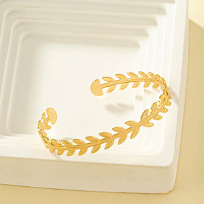 Nihao Wholesale Simple Style Leaves Metal Plating Gold Plated Women's Bangle