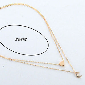 Nihao Wholesale Simple Style Moon Heart Shape Rhinestones Alloy Wholesale Double Layer Necklaces