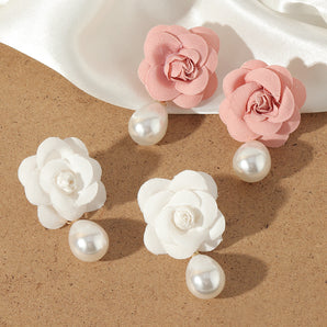 Nihao Wholesale Imitation pearl earrings fashion cloth flower earrings women