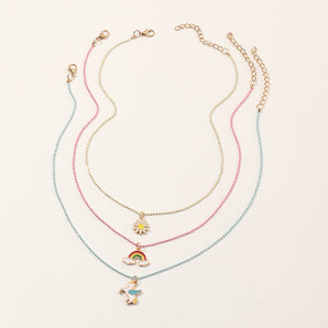 Nihao Wholesale fashion simple children's rainbow geometric pendant necklace set