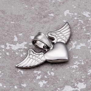 Nihao Wholesale Classic Style Heart Shape Wings Titanium Steel Plating Pendants Jewelry Accessories