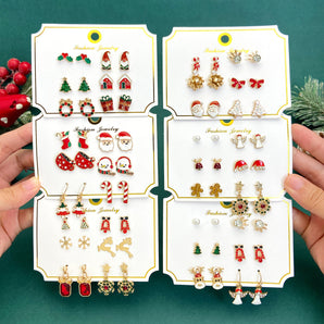 Nihao Wholesale 1 Set Vintage Style Christmas Tree Santa Claus Elk Enamel Alloy Ear Studs