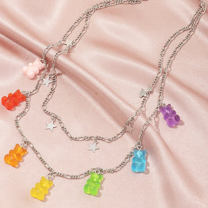 Nihao Wholesale Fashion  transparent jelly 7-color bear alloy necklace for women