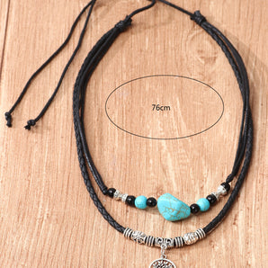 Nihao Wholesale Vintage Style Ethnic Style Tree Alloy turquoise Wax rope Wholesale Layered Necklaces