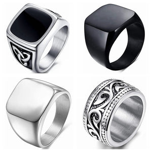 Nihao Wholesale Retro Geometric Titanium Steel Polishing Plating Men'S Rings