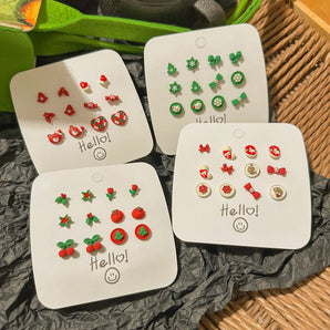 Nihao Wholesale 6 Pairs Simple Style Christmas Tree Snowflake Spray Paint Flakes Alloy Ear Studs