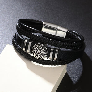Nihao Wholesale Casual Hip-Hop Vintage Style Compass Pu Leather Alloy Men'S wristband