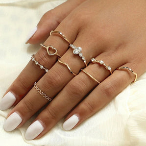 Nihao Wholesale new hollow love ring creative simple joint ring set 9 piece set wholesale niihaojewelry