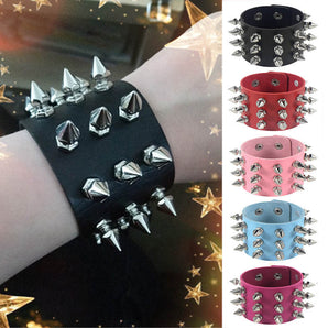 Nihao Wholesale Punk Solid Color Pu Leather Patchwork Unisex wristband