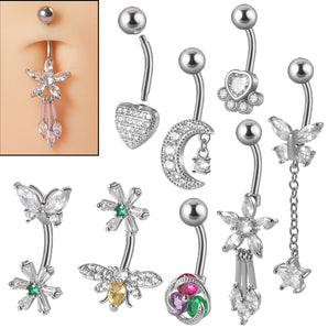 Nihao Wholesale Simple Style Flower Butterfly Stainless Steel Inlay Zircon Belly Ring
