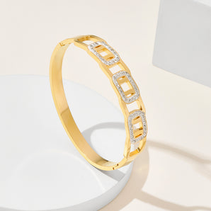 Nihao Wholesale Simple Style Solid Color Stainless Steel Plating Inlay Zircon 18K Gold Plated Bangle
