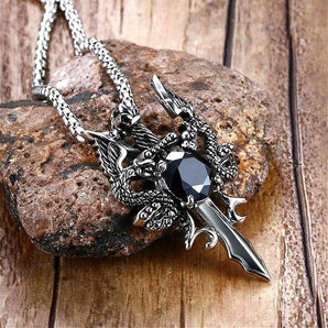 Nihao Wholesale Punk Streetwear Weapon Dragon Alloy Steel Plating Inlay Glass Unisex Pendant Necklace