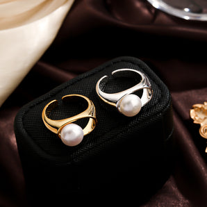 Nihao Wholesale Elegant Round Freshwater Pearl Inlay Pearl 18K Gold Plated White Gold Plated Women's Rings