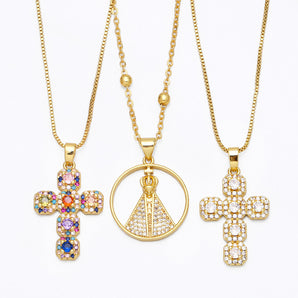 Nihao Wholesale fashion copper inlaid colored zircon cross pendant necklace jewelry