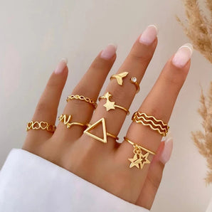 Nihao Wholesale Simple Style Triangle Star Alloy Inlay Zircon Women's Rings