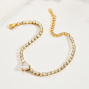 Nihao Wholesale Elegant Streetwear Heart Shape Stainless Steel Plating Inlay Zircon 18K Gold Plated Bracelets
