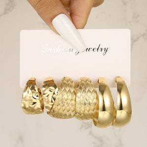 Nihao Wholesale 3 Pairs Vintage Style Exaggerated C Shape Round Plating Alloy Gold Plated Silver Plated Hoop Earrings